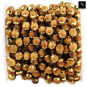 Desert Sand Wooden Faceted Large Beads 7-8mm Gold Plated Rosary Chain