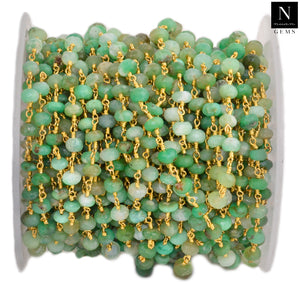 Chrysoprase Faceted Large Beads 5-6mm Gold Plated Rosary Chain