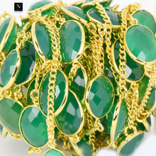 Load image into Gallery viewer, Green Onyx 10-15mm Mix Shape Gold Plated Wholesale Connector Rosary Chain
