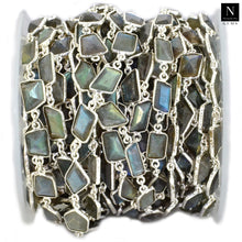Load image into Gallery viewer, Labradorite 10-12mm Mix Faceted Shape Silver Plated Bezel Continuous Connector Chain
