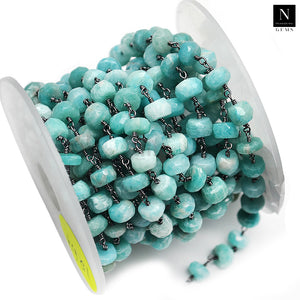 Amazonite Faceted Large Beads 7-8mm Oxidized Rosary Chain