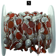 Load image into Gallery viewer, Carnelian With Pearl 10-15mm Mix Faceted Shape Silver Plated Bezel Continuous Connector Chain
