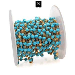 Turquoise With Golden Pyrite Faceted Bead Rosary Chain 3-3.5mm Gold Plated Bead Rosary 5FT
