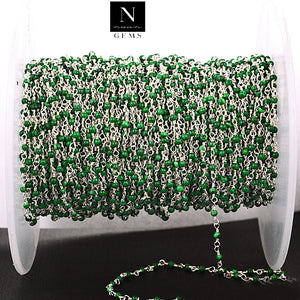 5ft Malachite 2-2.5mm Silver Wire Wrapped Beads Rosary | Gemstone Rosary Chain | Wholesale Chain Faceted Crystal