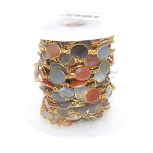 Load image into Gallery viewer, Multi Color 10-15mm Mix Faceted Shape Gold Plated Bezel Continuous Connector Chain
