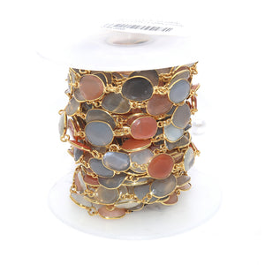 Multi Color 10-15mm Mix Faceted Shape Gold Plated Bezel Continuous Connector Chain