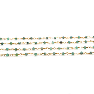 5ft Emerald 2-2.5mm Gold Wire Wrapped Beads Rosary | Gemstone Rosary Chain | Wholesale Chain Faceted Crystal