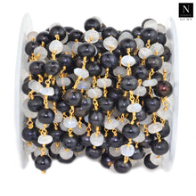 Load image into Gallery viewer, Rainbow With Black Pearl Faceted Large Beads 7-8mm Gold Plated Rosary Chain
