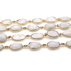 Rainbow Moonstone 10mm Mix Faceted Shape Gold Plated Bezel Continuous Connector Chain