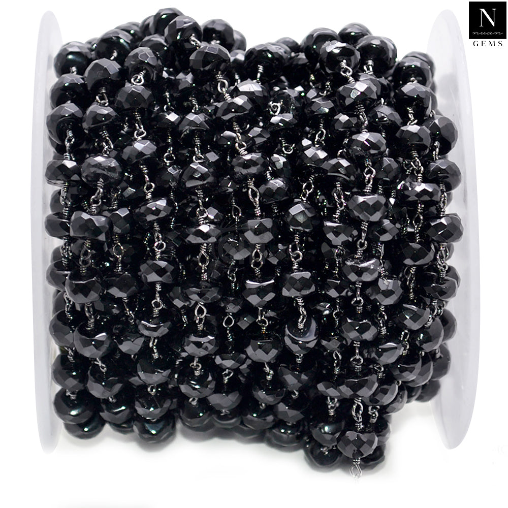 Black Spinel Faceted Large Beads 7-8mm Oxidized Rosary Chain