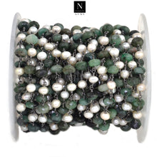 Load image into Gallery viewer, Emerald 7-8mm With Pearl 5-6mm Faceted Large Beads Oxidized Rosary Chain

