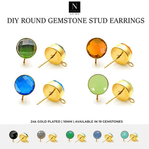 5 Pairs Round Gemstone 10mm Gold Plated Bail Stud Earring