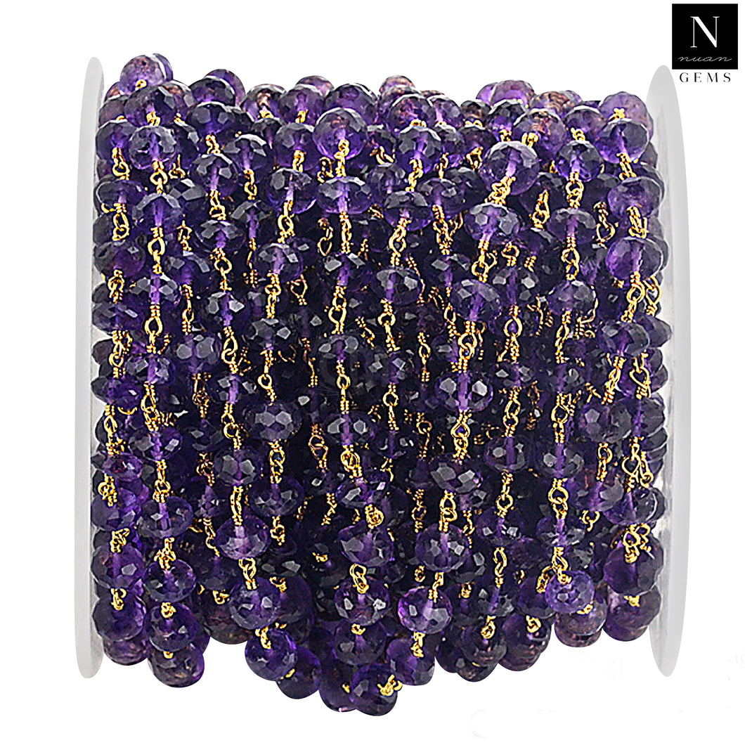 Amethyst Faceted Large Beads 7-8mm Gold Plated Rosary Chain