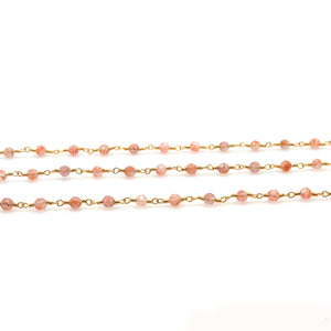 Strawberry Quartz Faceted Bead Rosary Chain 3-3.5mm Gold Plated Bead Rosary 5FT
