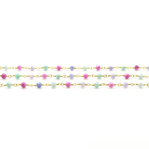 Multi Color Faceted Bead Rosary Chain 3-3.5mm Gold Plated Bead Rosary 5FT