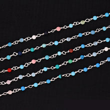 Load image into Gallery viewer, 5ft Multi Color 2-2.5mm Silver Wire Wrapped Beads Rosary | Gemstone Rosary Chain | Wholesale Chain Faceted Crystal
