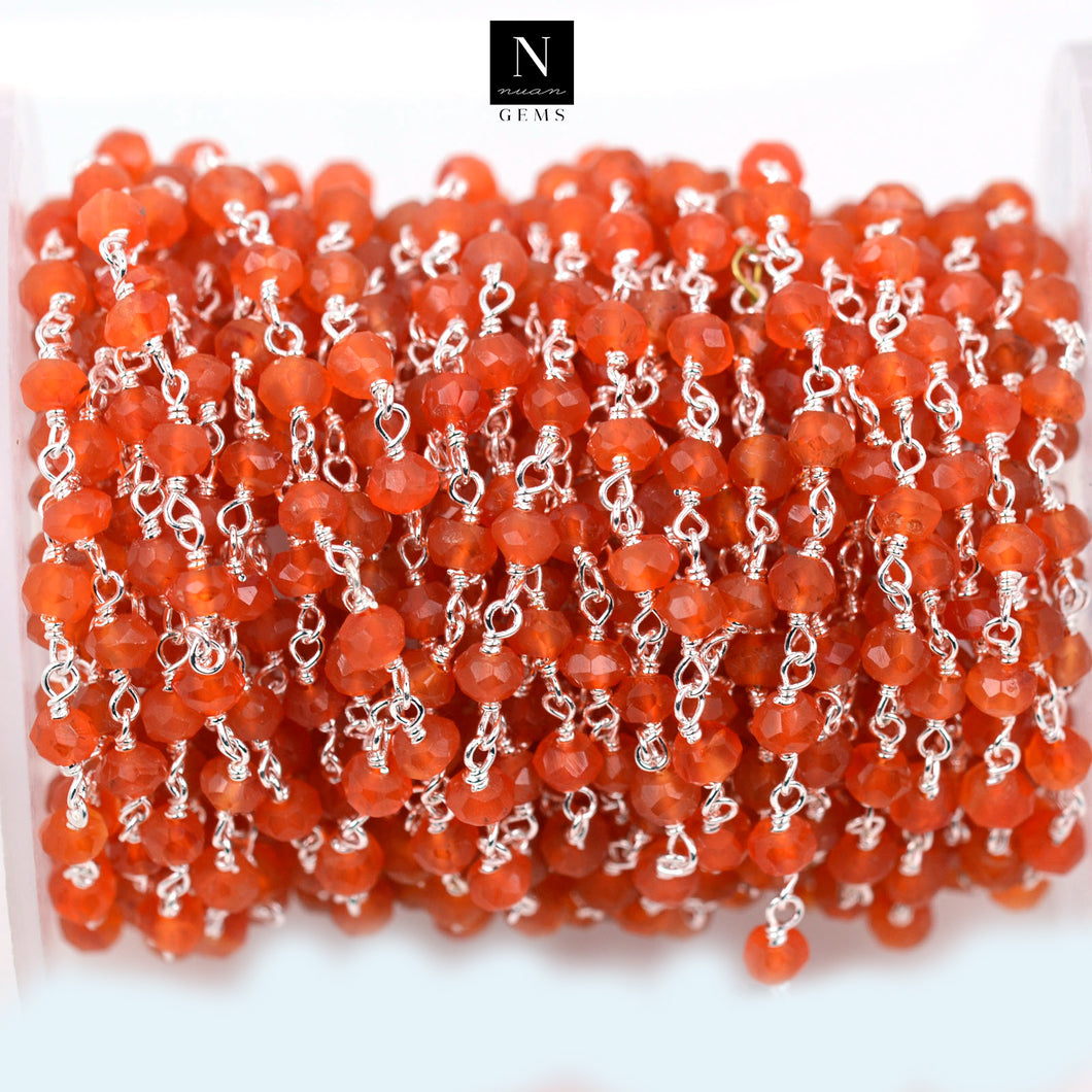 Carnelian Faceted Bead Rosary Chain 3-3.5mm Sterling Silver Bead Rosary 5FT