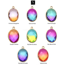 Load image into Gallery viewer, 10pc Set Aura Quartz Doublet Oval Single Bail Gold Bezel Link Connector Charm 12x16mm
