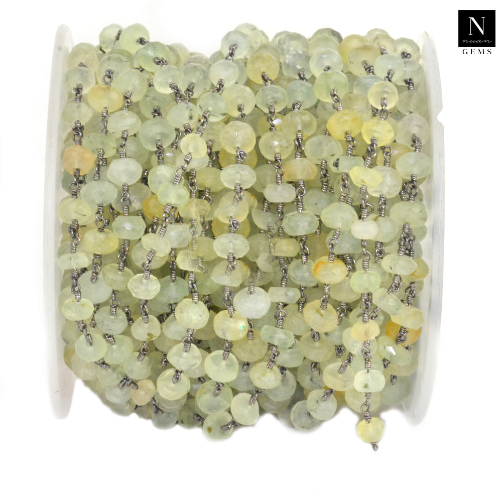 Prehnite Faceted Large Beads 5-6mm Oxidized Rosary Chain