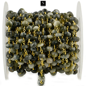 Cats Eyes Faceted Large Beads 7-8mm Gold Plated Rosary Chain