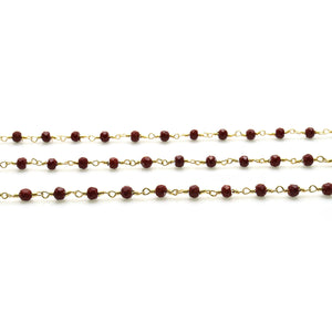 Red Jasper Faceted Bead Rosary Chain 3-3.5mm Gold Plated Bead Rosary 5FT