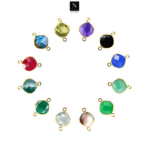 10pc Set Cushion Birthstone Double Bail Gold Plated Bezel Link Gemstone Connectors 14mm