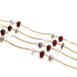 Multi Color Faceted Large Beads 5-6mm Gold Plated Rosary Chain