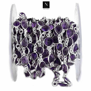 Amethyst 10mm Mix Shape Silver Plated Bezel Continuous Connector Chain