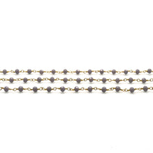 Load image into Gallery viewer, Coated Gray Jade Faceted Bead Rosary Chain 3-3.5mm Gold Plated Bead Rosary 5FT
