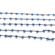 Load image into Gallery viewer, Metallic Blue Pyrite Faceted Bead Rosary Chain 3-3.5mm Oxidized Bead Rosary 5FT
