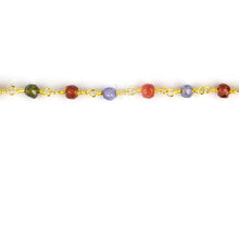 Load image into Gallery viewer, Multi Stone Faceted Bead Rosary Chain 3-3.5mm Gold Plated Bead Rosary 5FT
