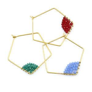 5PC Geometric Pentagon Hoop Gemstone Beads Gold Plated Necklace Pendant 18 Inch