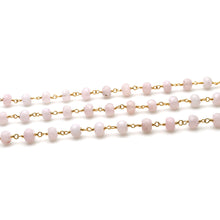Load image into Gallery viewer, Light Pink Jade Faceted Large Beads 5-6mm Gold Plated Rosary Chain
