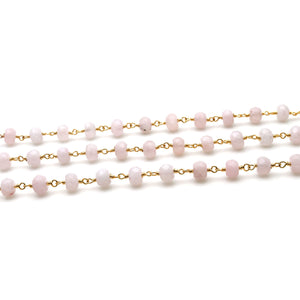 Light Pink Jade Faceted Large Beads 5-6mm Gold Plated Rosary Chain