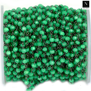 Green Chalcedony Faceted Bead Rosary Chain 3-3.5mm Oxidized Bead Rosary 5FT