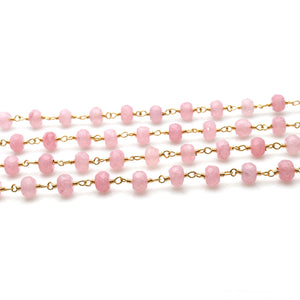 Baby Pink Jade Faceted Large Beads 5-6mm Gold Plated Rosary Chain