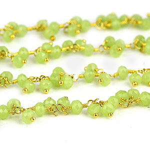 Sea Green Cluster Rosary Chain 2.5-3mm Faceted Gold Plated Dangle Rosary 5FT