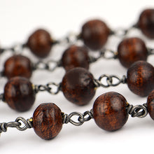 Load image into Gallery viewer, Wooden Faceted Large Beads 7-8mm Oxidized Rosary Chain

