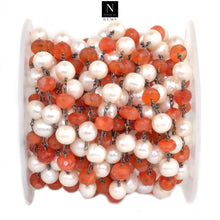 Load image into Gallery viewer, Carnelian With Pearl Faceted Large Beads 7-8mm Oxidized Rosary Chain
