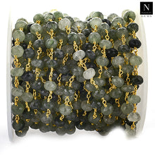 Load image into Gallery viewer, Green Rutilated Faceted Large Beads 7-8mm Gold Plated Rosary Chain
