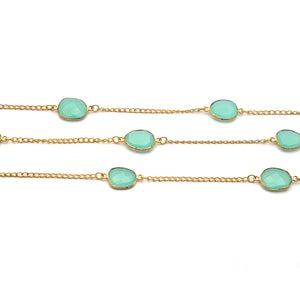 Aqua Chalcedony 10-15mm Mix Shape Gold Plated Wholesale Connector Rosary Chain