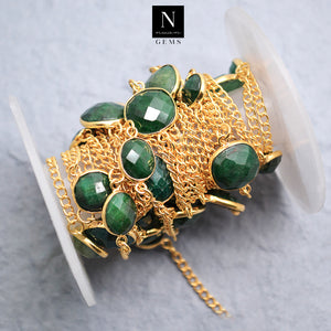 Emerald 10-13mm Mix Faceted Shape Gold Plated Bezel Continuous Connector Chain