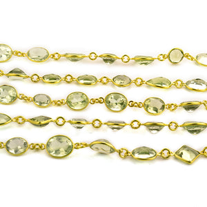 Green Amethyst 10mm Mix Faceted Shape Gold Plated Bezel Continuous Connector Chain