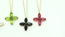 Load and play video in Gallery viewer, 5pc Gemstone Prong Setting Flower 27x25mm Gold Plated 18 Inch Necklace Pendant
