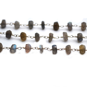 Labradorite Faceted Large Beads 5-6mm Silver Plated Rosary Chain