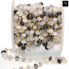 Load image into Gallery viewer, Rutilated Faceted Large Beads 7-8mm Gold Plated Rosary Chain

