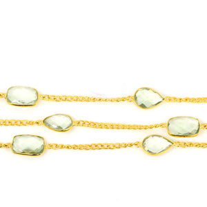 Green Amethyst 15mm Mix Shape Gold Plated Wholesale Connector Rosary Chain