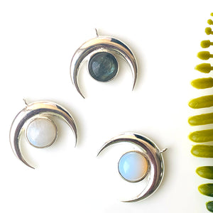5PC Crescent Moon Silver Plated Horn Shaped Gemstone | Single Bail Connector | Crescent Moon Diy Jewellery