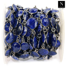 Load image into Gallery viewer, Blue Sapphire 10mm Mix Faceted Shape Oxidized Bezel Continuous Connector Chain
