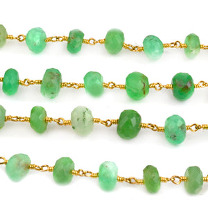 Chrysoprase Faceted Large Beads 7-8mm Gold Plated Rosary Chain